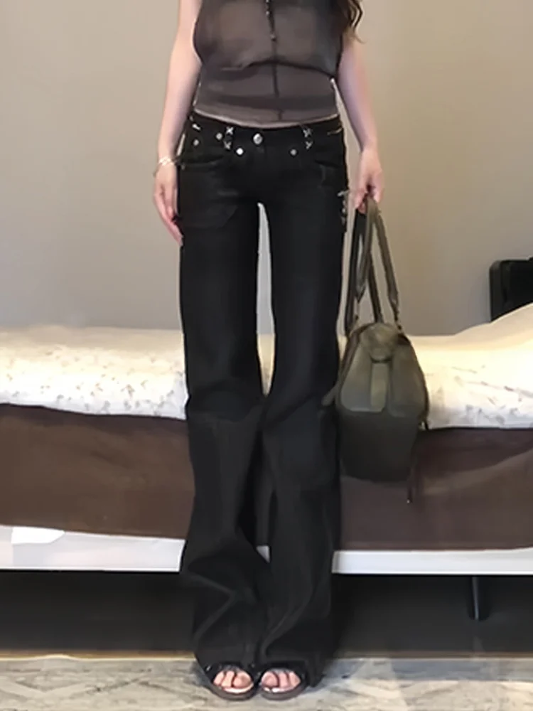 

Retro American Design Embroidered Denim Pants High Waist Loose Fit Floor-Length Women's Summer New Style Slimming Trendy
