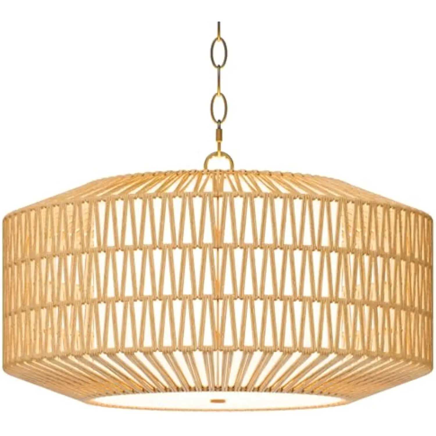 

Large Fabric Basket Rattan Chandeliers for Dining Room, Woven Kitchen Lighting Fixtures Ceiling Hanging, 4-Lights Coastal Boho Pe