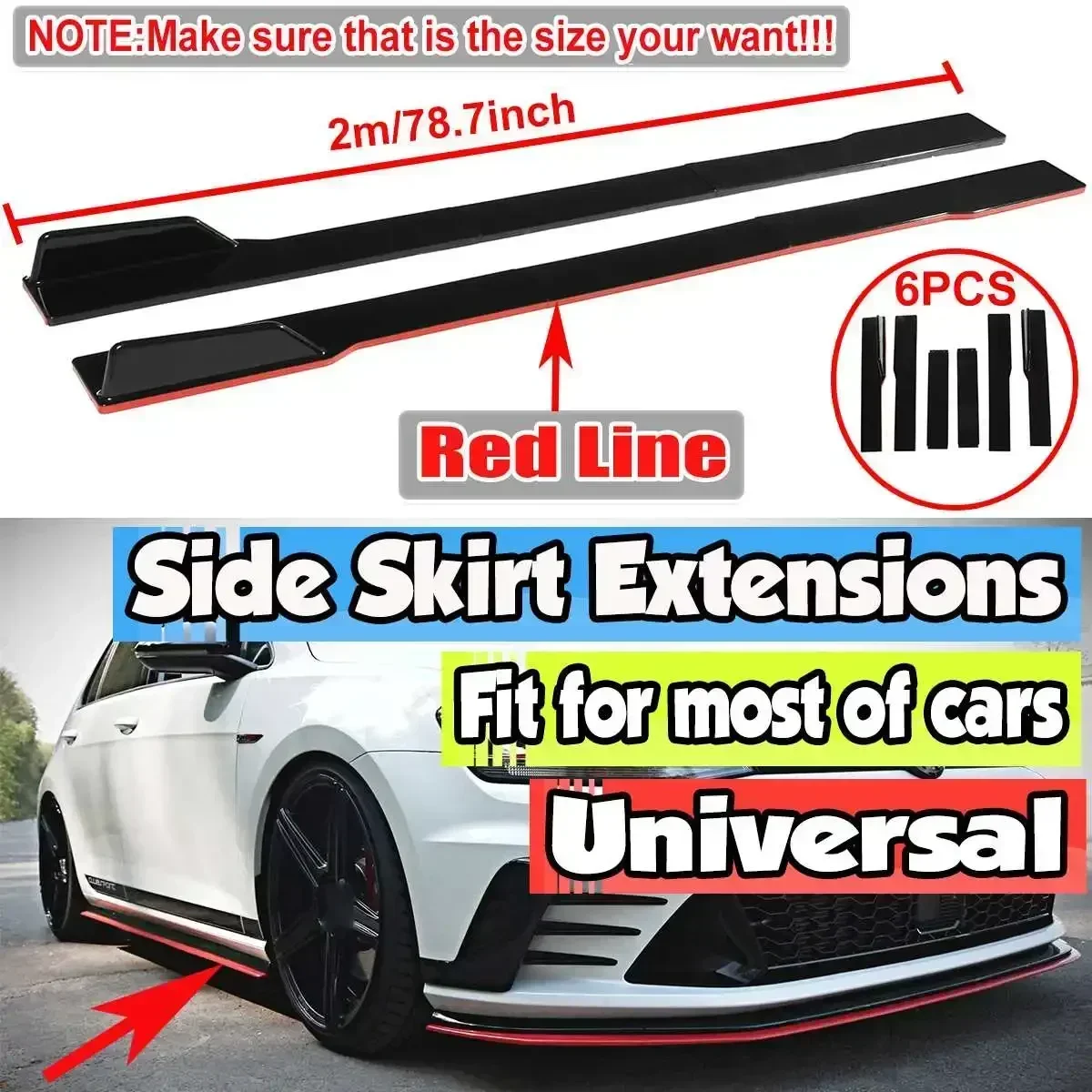 

New 2m Side Skirts Rocker Diffuser Winglet Wings Universal For HONDA For CIVIC ACCORD For TOYOTA COROLLA CAMRY RAV4 Body Kit