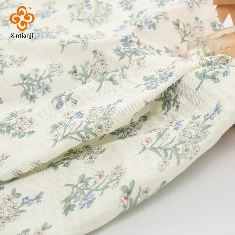 135x50cm flor blanca 100% algodón tela de gasa Vintage de doble capa, hacer pijamas suaves para niños DIY toalla de ropa transpirable