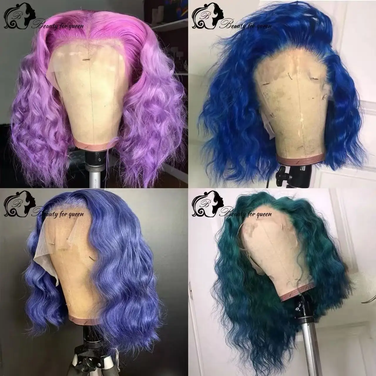 マルチカラー 13x4 透明レースフロント ﻿   ショートボブウィッグ 100%人毛品質 180%密度 ウィッグは美しい人生を広げます