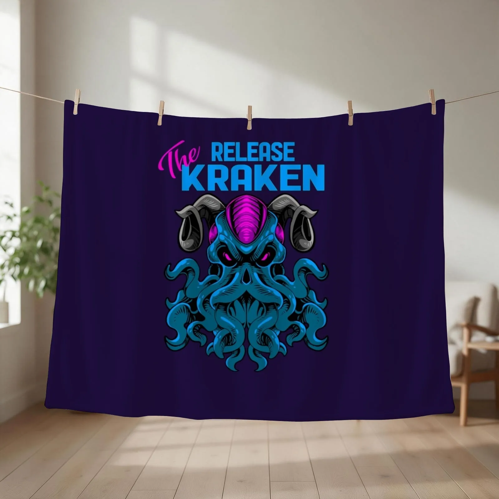 Kraken Sea Monster Vintage Release the Kraken Giant Kraken Throw Blanket couch cozy soft plush fuzzy picnic outdoor blanket