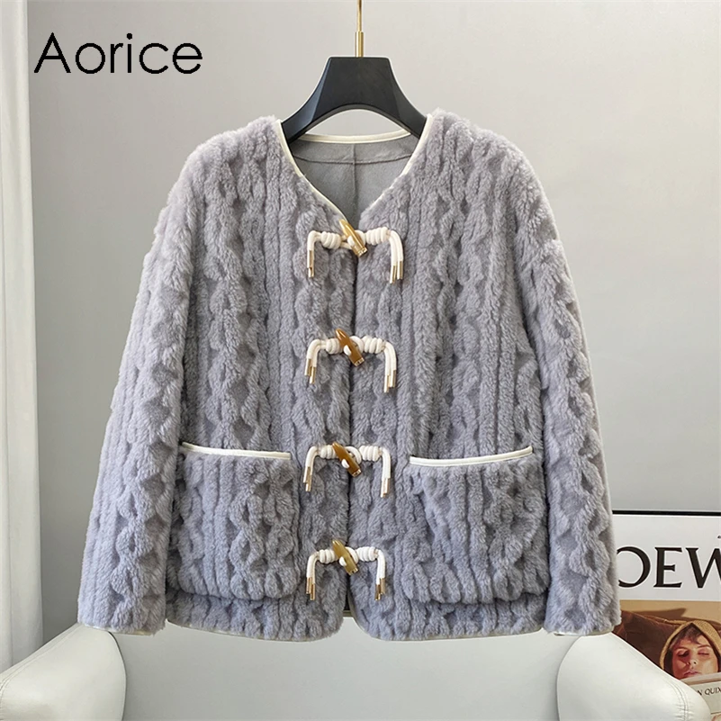 

Aorice Women Real Wool Fur Coat Jacket Trench Winter Warm Female Sheep Shearing Over Size Parka CT2122