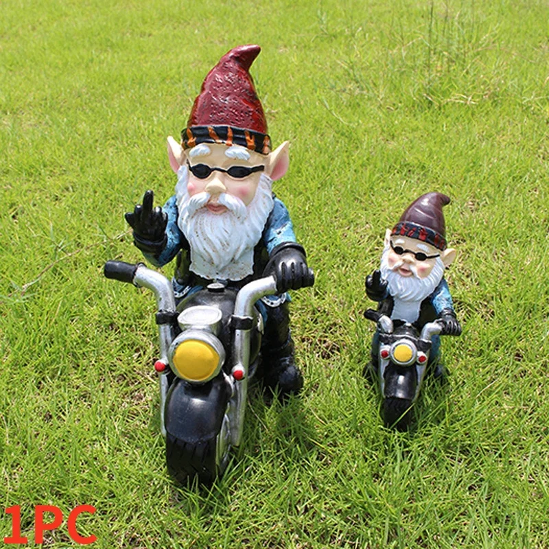 

1PC Gnome Dwarf Resin Crafts Garden Decoration Home Ornaments Biker Old Man Riding Motorcycle Statue Gardening Decorations