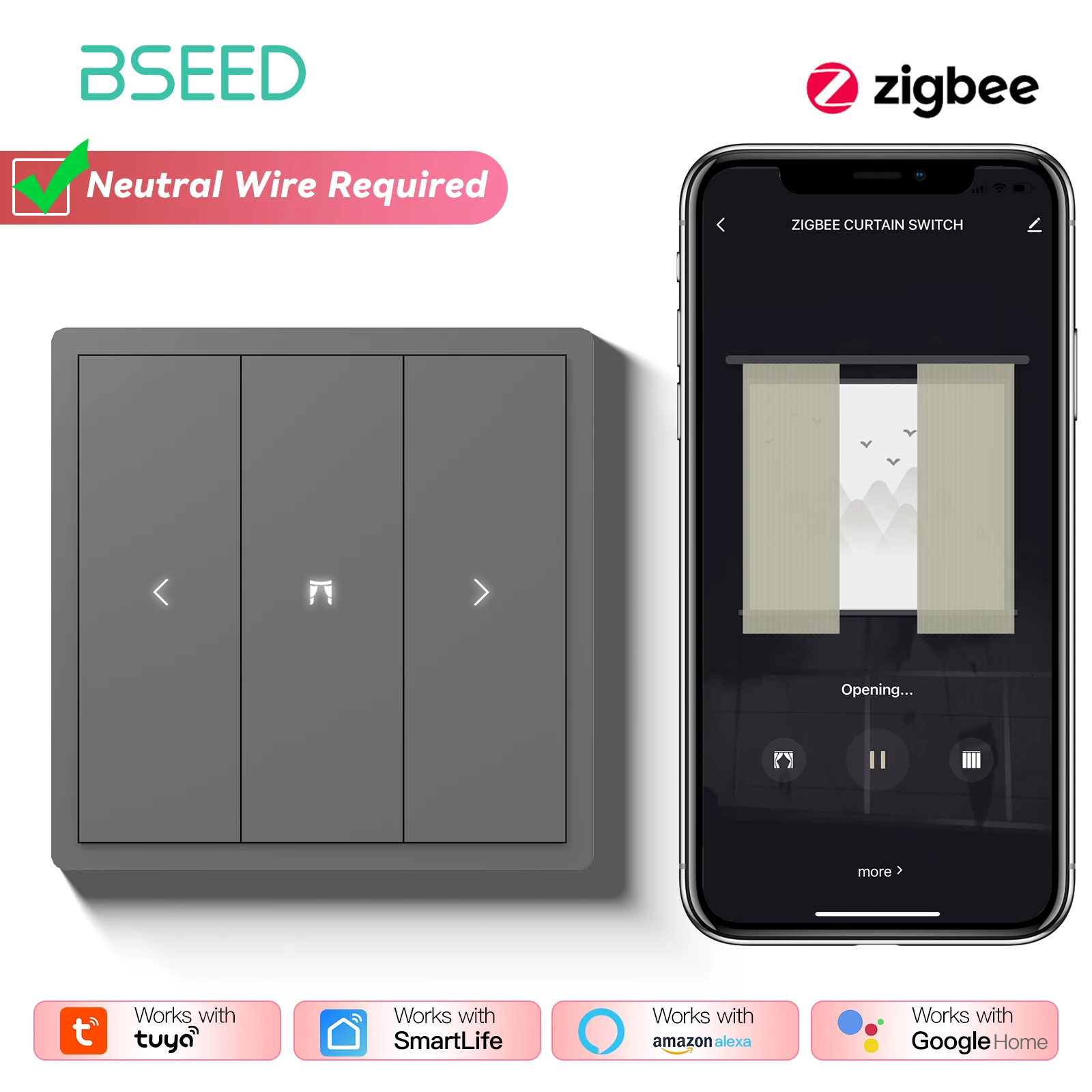 BSEED 1/2/3/4Gang 2Way Zigbee Smart Click Knop Schakelaar Smart EU Socket met AC Plastic Frame Werken Met Tuya Smart Leven Alexa