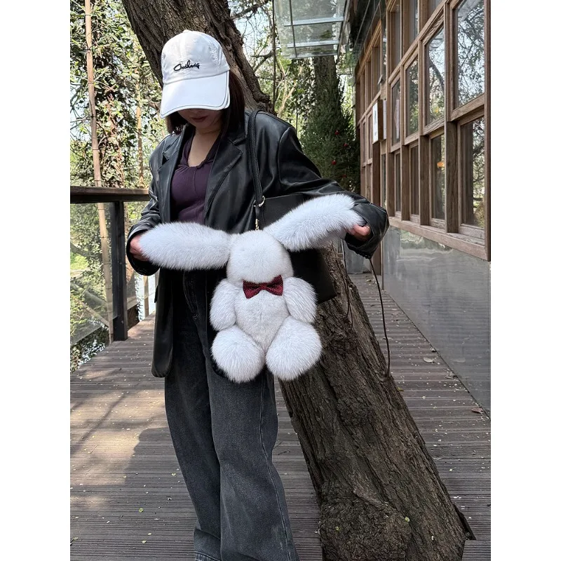 [spot] Imported Finnish Fox Whole Skin Cute Rabbit Pendant Doll Luxury Gift Large Rabbit Fur Bag Pendant.