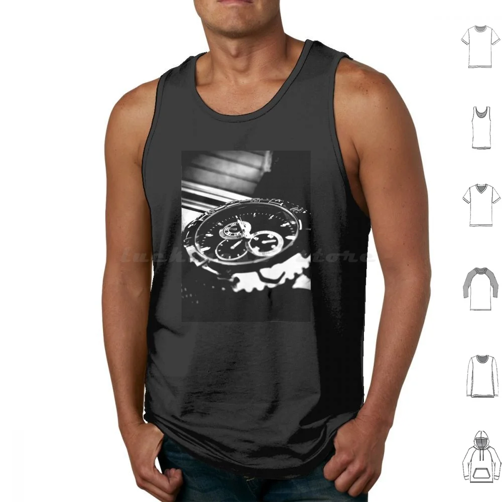 Timeless Tank Tops Print Cotton Black White Watch Dark Time Artful