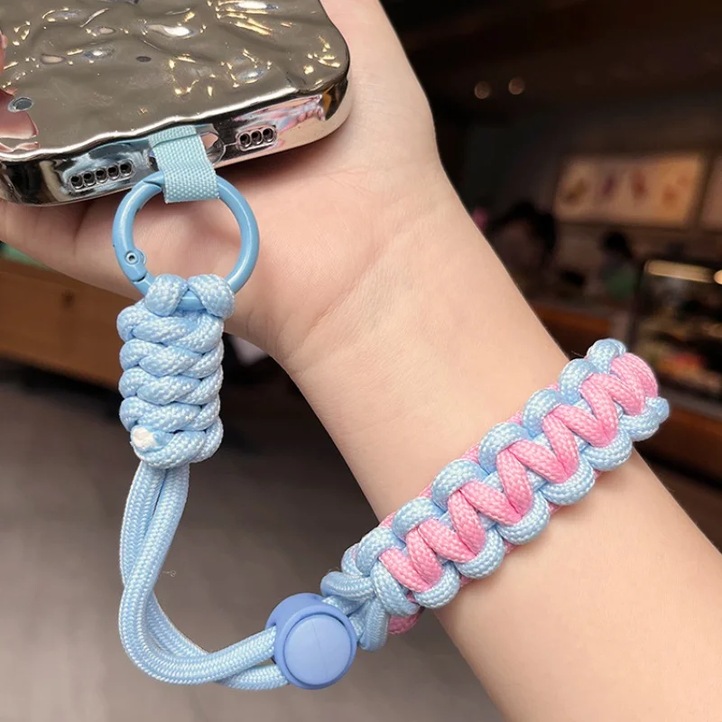 Nuevo llavero de pulsera para mujer, correa trenzada ajustable, cordón para teléfono móvil, pulsera antipérdida, llavero de Paracord para exteriores, regalo