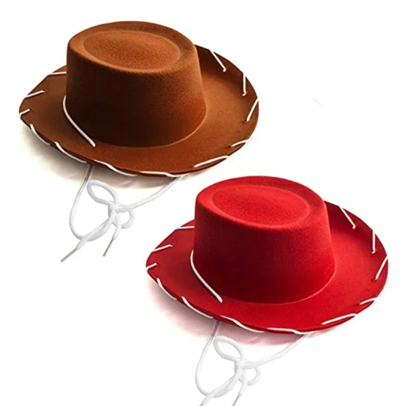 

Adjustable Western Big Eaves Brown Red Felt Cowboy Hat Cool for Halloween Costume Accessories Prop Dress-up Party Unisex