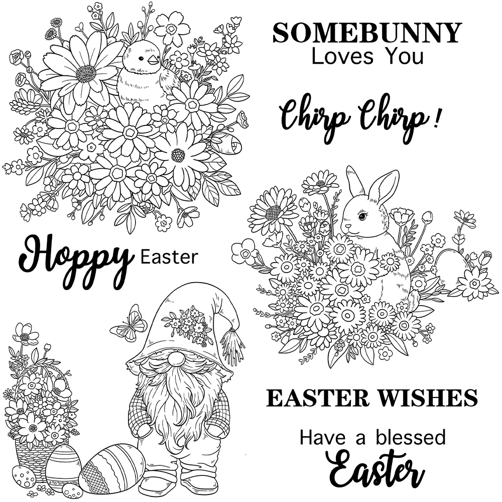 Mangocraft Happy Easter Cute Gnome Clear Stamp Spring Flowers DIY Scrapbooking Supplies Silicone