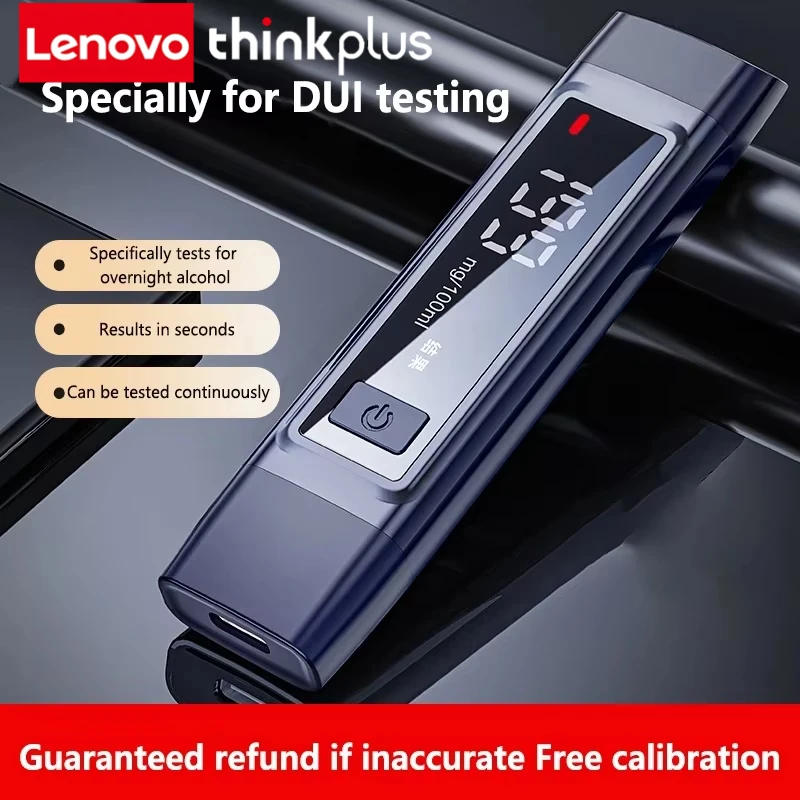 Lenovo Thinkplus Portable Alcohol Breathalyzer Tester Digital LCD Display High Accuracy Car Drunk Driving Detector For Home Use