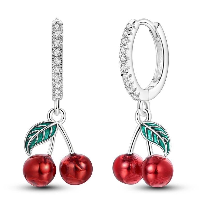 Pendientes de cereza de Plata de Ley 925 originales, joyería para mujer, pendientes de lujo, tendencia 20225, accesorios delicados