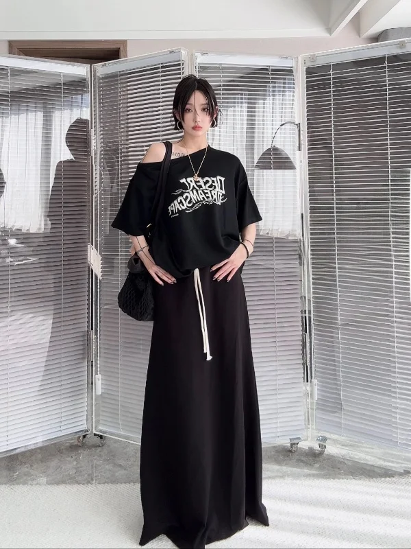 

IAMCPLUS 2025 bet Slant oulder Long Dr Set Women's Faion Spring Collection round Ne ort Sve Long Pants
