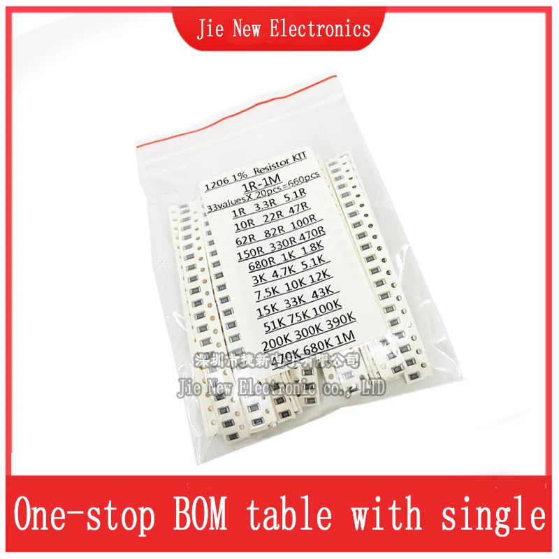 0402 0603 0805 1206 SMD Resistor Sample Assorted Kit 1Ohm-1M ohm 1% 33valuesX 20pcs=660pcs