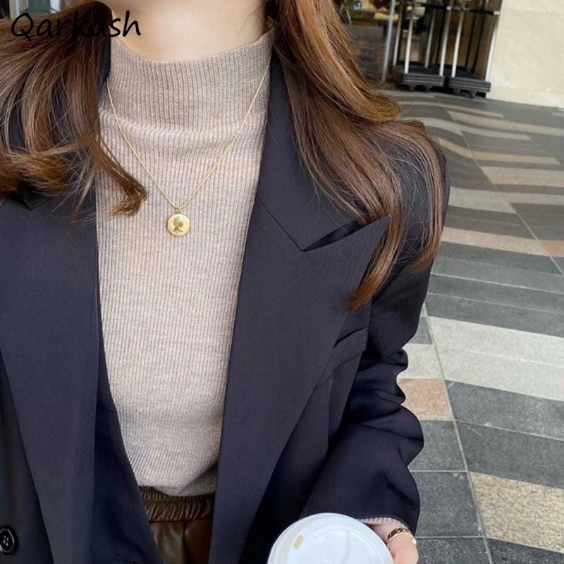 Mock Neck Knitted Sweaters Pullovers Slim Solid Simple Basic Long Sleeve Autumn Winter Female Jumpers Ladies S-4XL 13 Colors