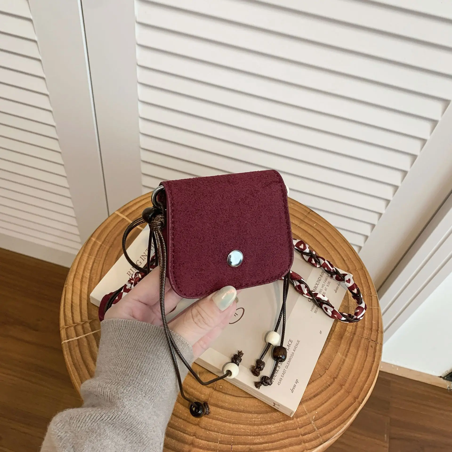 Fashion Women's Clothing Accessories Bag Retro Suede Mini Crossbody Bags Simple Versatile Scarf Decorative Hanging Neck Pack