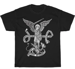 Angelo cattolico ci difende. T-shirt Archangel St Michael. Maglietta da uomo con scollo a o manica corta in cotone estivo novità S-3XL