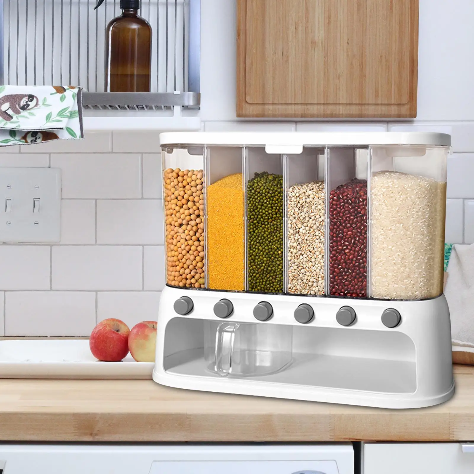 Whole Grains Rice Bucket 6 Grid Cereal Dispenser for Corn Soybean Household