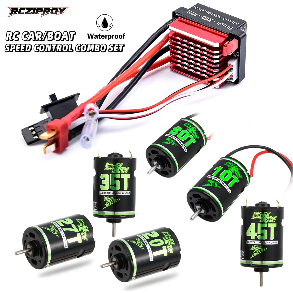 

RC 540 10T-80T Водонепроницаемый матовый двигатель, 60A ESC для 1:10 RC Car Crawler Wltoys Axial SCX10 Kypsho Redcat Gen8 Traxxas TRX4 TRX6