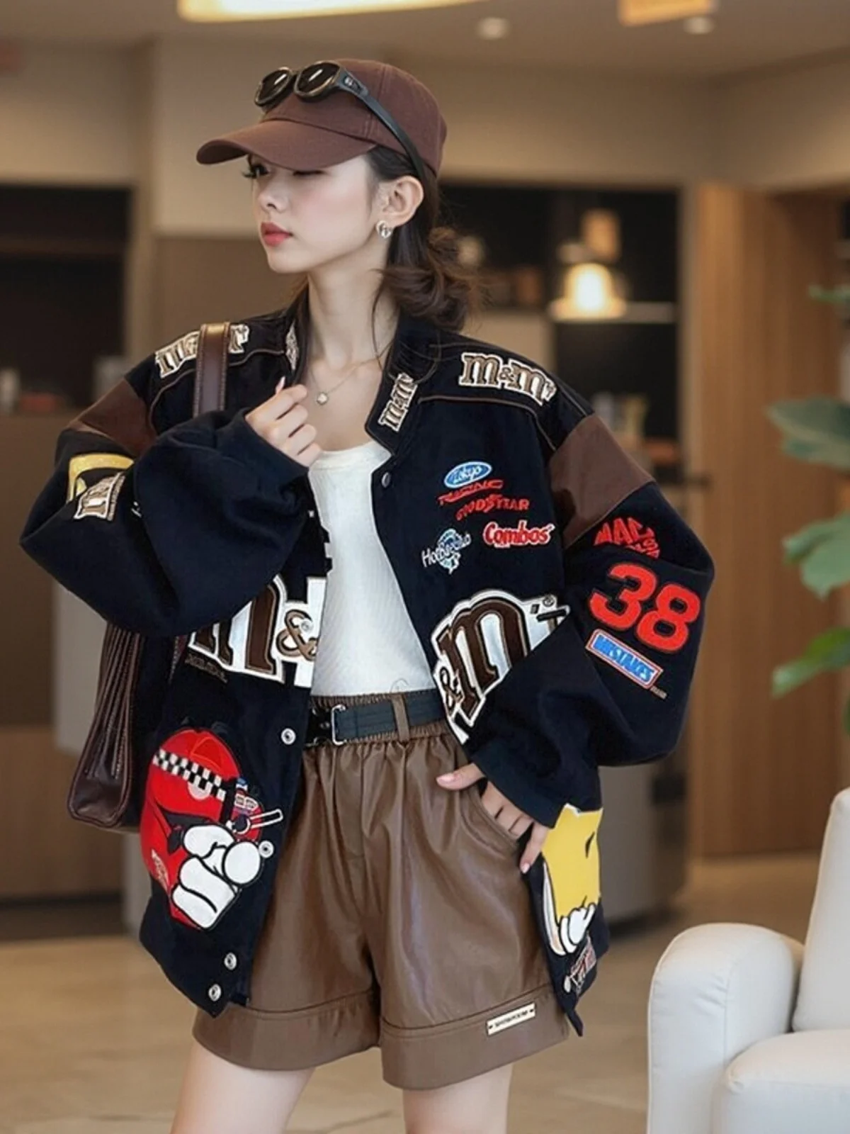 

Heavy Embroidery Cotton Denim Jaet Bla ex Street Sle Spring Autumn High End Baseball Coat Trendy ort Outerwear