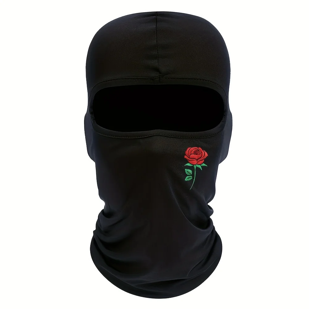 Rose printed balaclava hat windproof and sun resistant ski mask suitable for outdoor cycling and travel