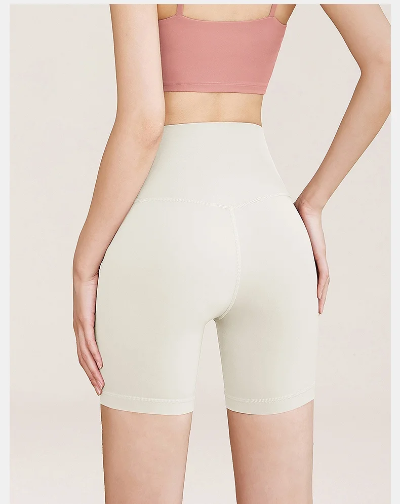 Yoga Shorts Beige Women Sport Gym Training Side Solid Athletic Modal Seamless Quick-Dry Fitting Print Cotton Lady Detail Lounge