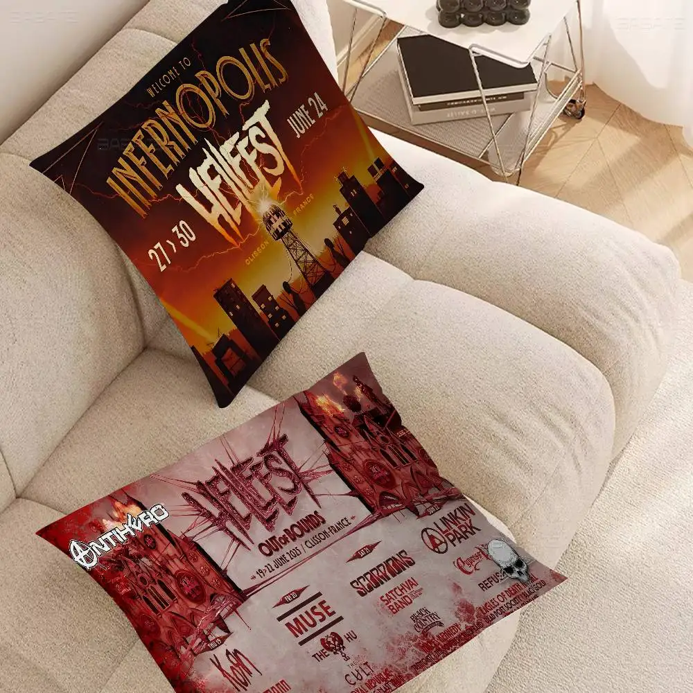 H-Hellfest Band Pillow Gift Home Office Decoration Pillow Bedroom Sofa Car Cushion CoverPillow Case