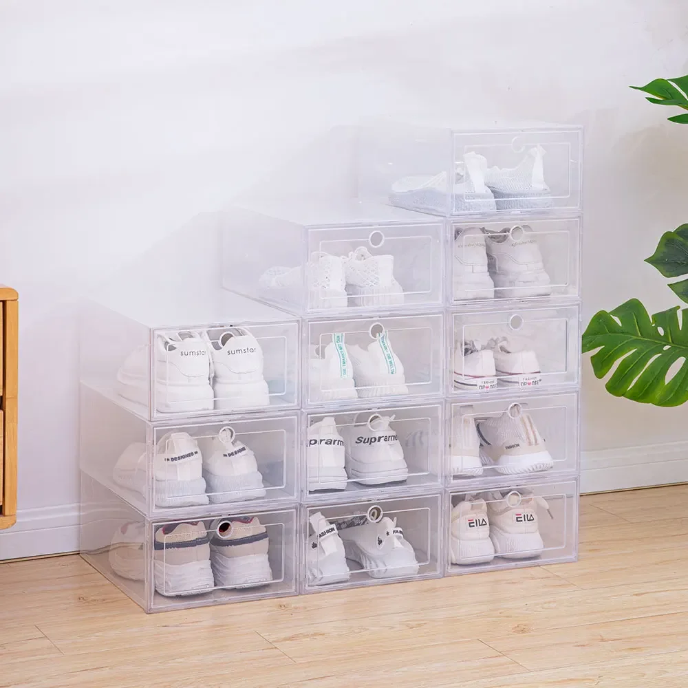 6pcs/set Thickened Drawer Case Plastic Shoe Boxes Stackable Box Shoe Organizer Shoebox organizer Transparent Plastic Shoes Case