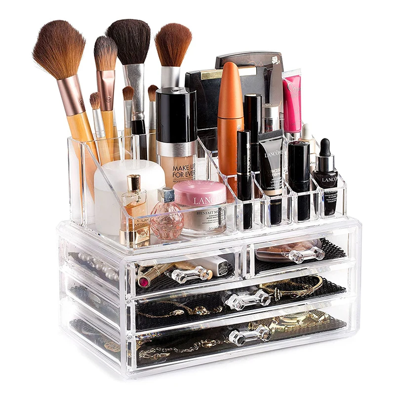 Acrylic Transparent Makeup Drawer Organizer Desktop Cosmetic Storage Box Lipstick Jewelry Make Up Brush Holder Storage Cases