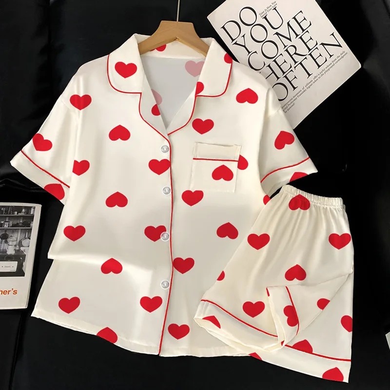 Pyjama d'été de Style coréen Love Ins pour filles, Short fin à manches courtes, Cardigans, Niche, vêtements de maison amples