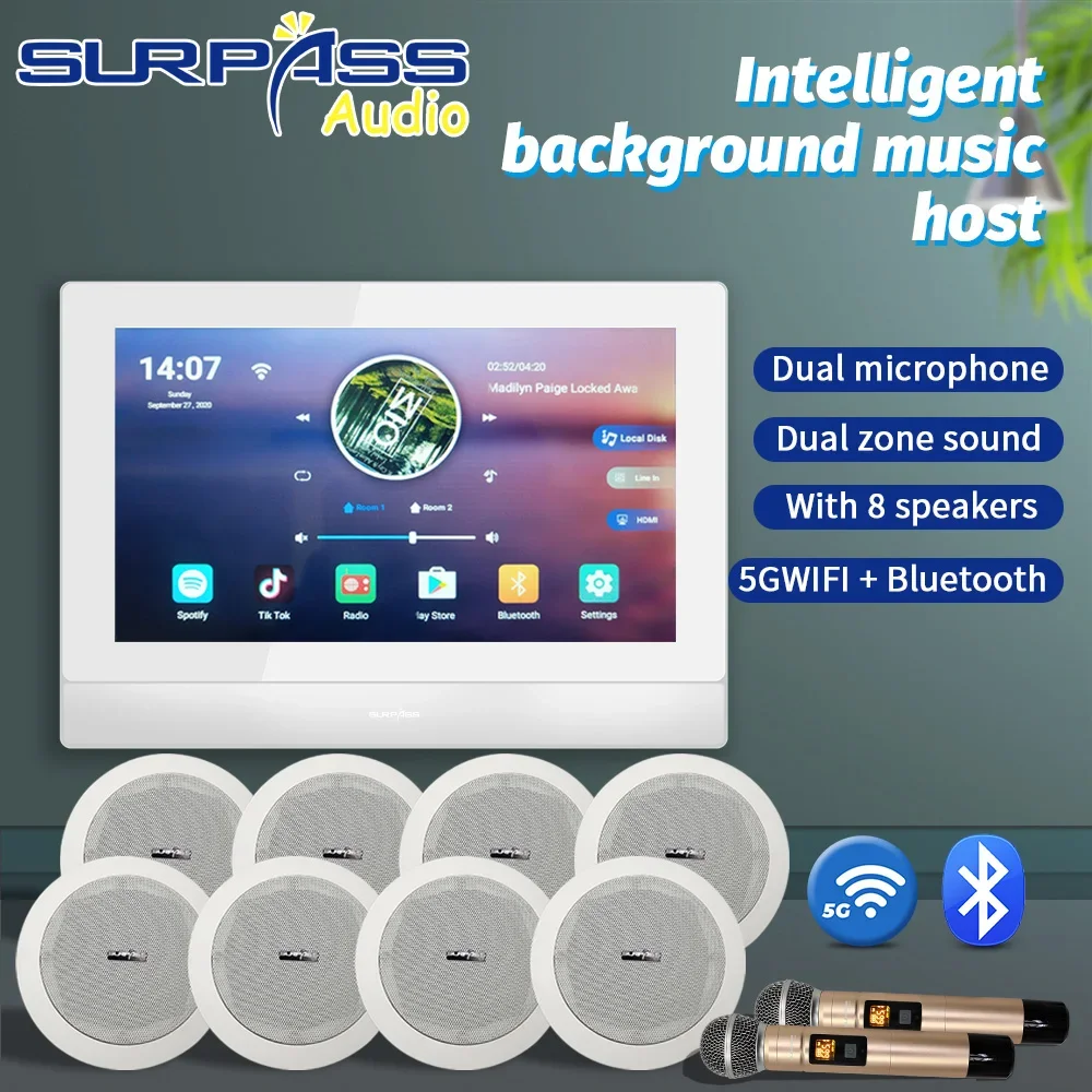 SurpassAudio Smart Home Sound Karaoke System Touch Screen In Wall Audio Digital Amplifier Android 8.1 System