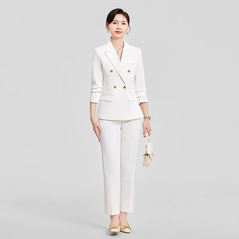 Weißes Profi-Anzugset für Damen, formelle Interview-Kleidung, 2025, neue, stilvolle High-End-Blazer-Arbeitskleidung