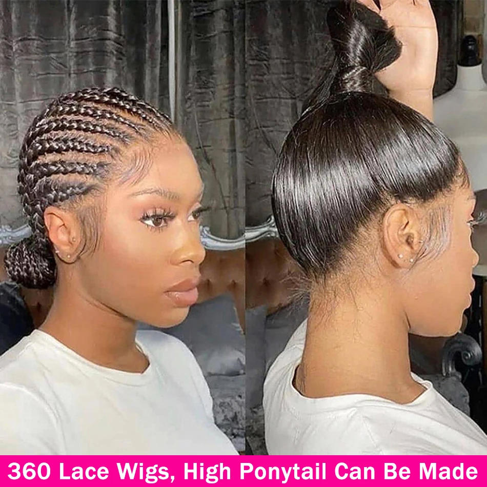 

Beaudiva 360 180 Density Lace Wig Human Hair Pre Plucked with Baby Hair Straight Swiss Lace Front Human Hair Wig High Ponytail