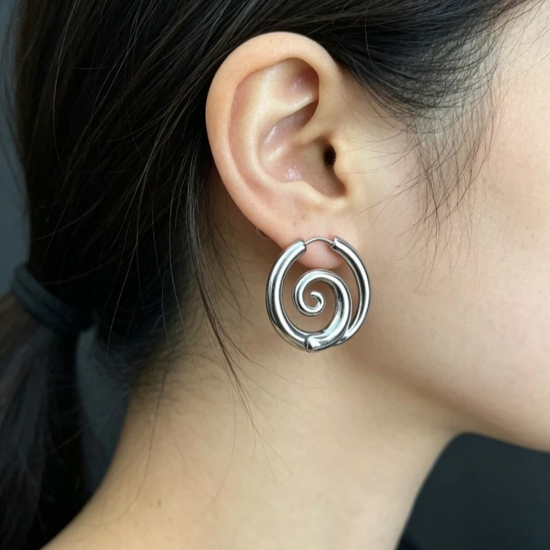 Einfache Spiralring-Ohrringe aus Metallstahl im Bohemian Y2K-Stil, matt, wasserfest, geeignet für den täglichen Gebrauch, Party-Geschenk-Ohrringe