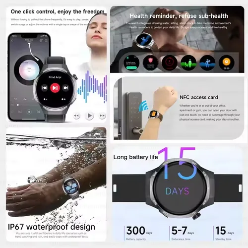 Imagen 2 del producto 2025 nuevo reloj inteligente con llamada Bluetooth para hombres 1,53 pulgadas AMOLED HD pantalla grande ritmo cardíaco NFC IP68 impermeable deporte carga inalámbrica