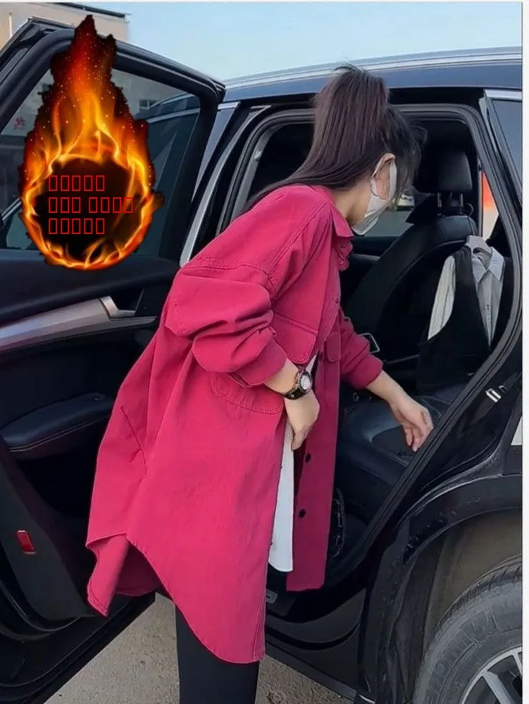 

Faionable Fce Lined Midi irt Pink Casual Outerwear Women's Premium Clothing Commute Sle Long Sve Collar