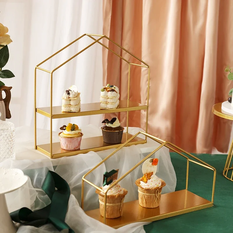 

​Double Layer Dessert Stand European Metal Tiered Cake Holder Wedding Buffet Platter Afternoon Tea Serving Display Decor​