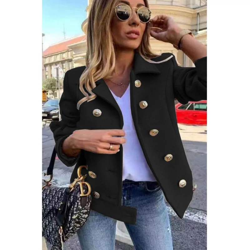 

Elegant Vintage Fashion Long Sleeve Lapel Collar Double Breasted Coat Outwear Autumn Winter Women Woolen Jacket Blazer Top