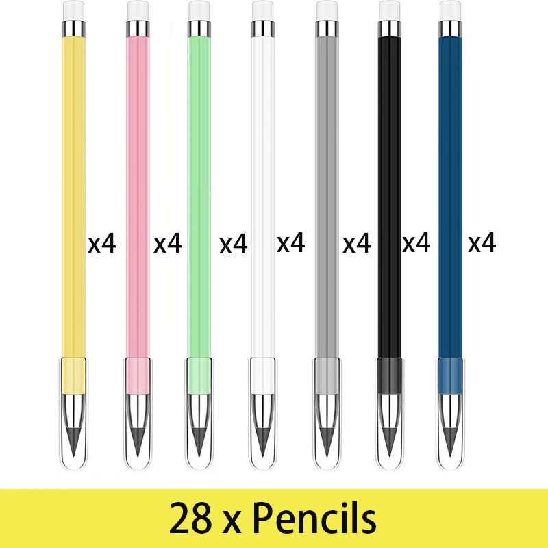 28Pcs Unlimited Pencil Erasable Infinity Pencils Forever Writing HB No Sharpening Kawaii Stationery Cute School Supplies