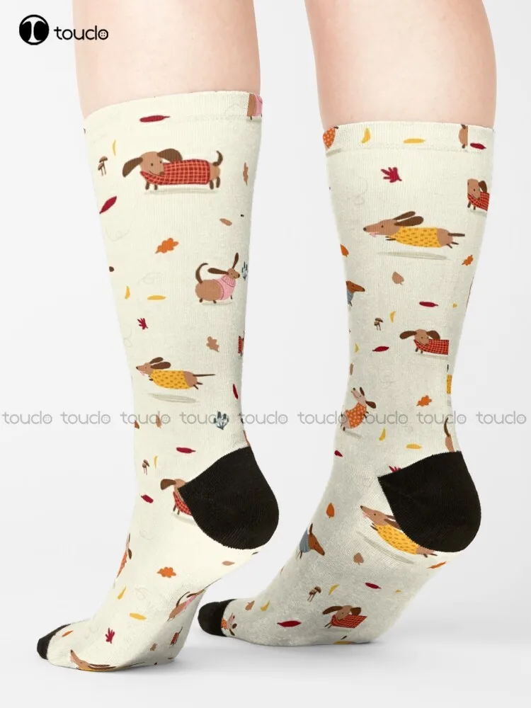 Dachshunds In  Sweaters Pattern Socks Soft Socks Cartoon Comfortable Best Girls Sports 360° Digital Print Custom Gift Streetwear