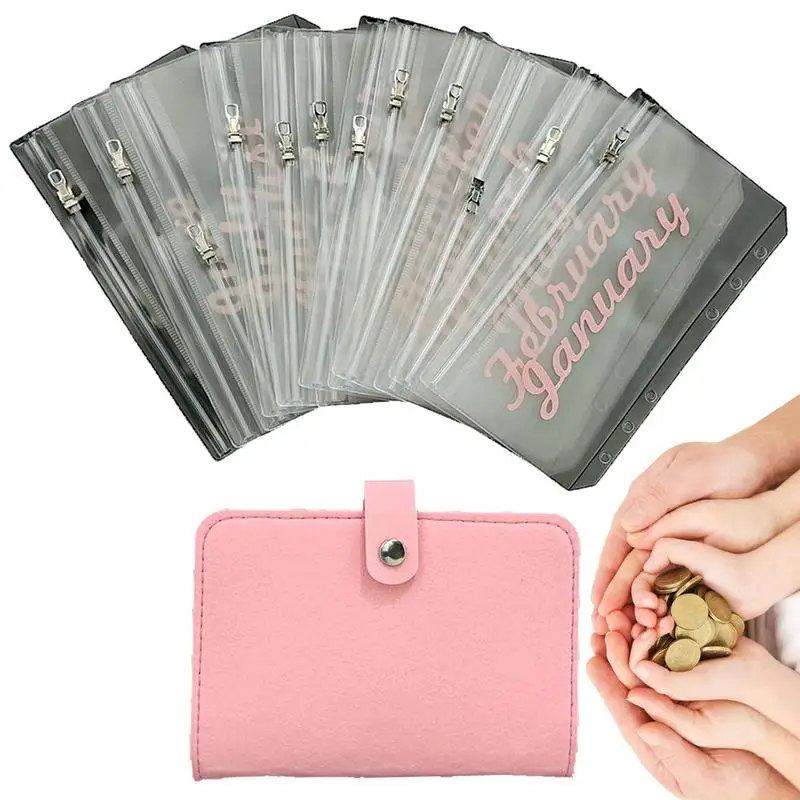 12 Pieces New Budget Binder Planner Zippered Waterproof Cash Envelopes Money Organizer Reusable Mini Savings Challenge Wallet