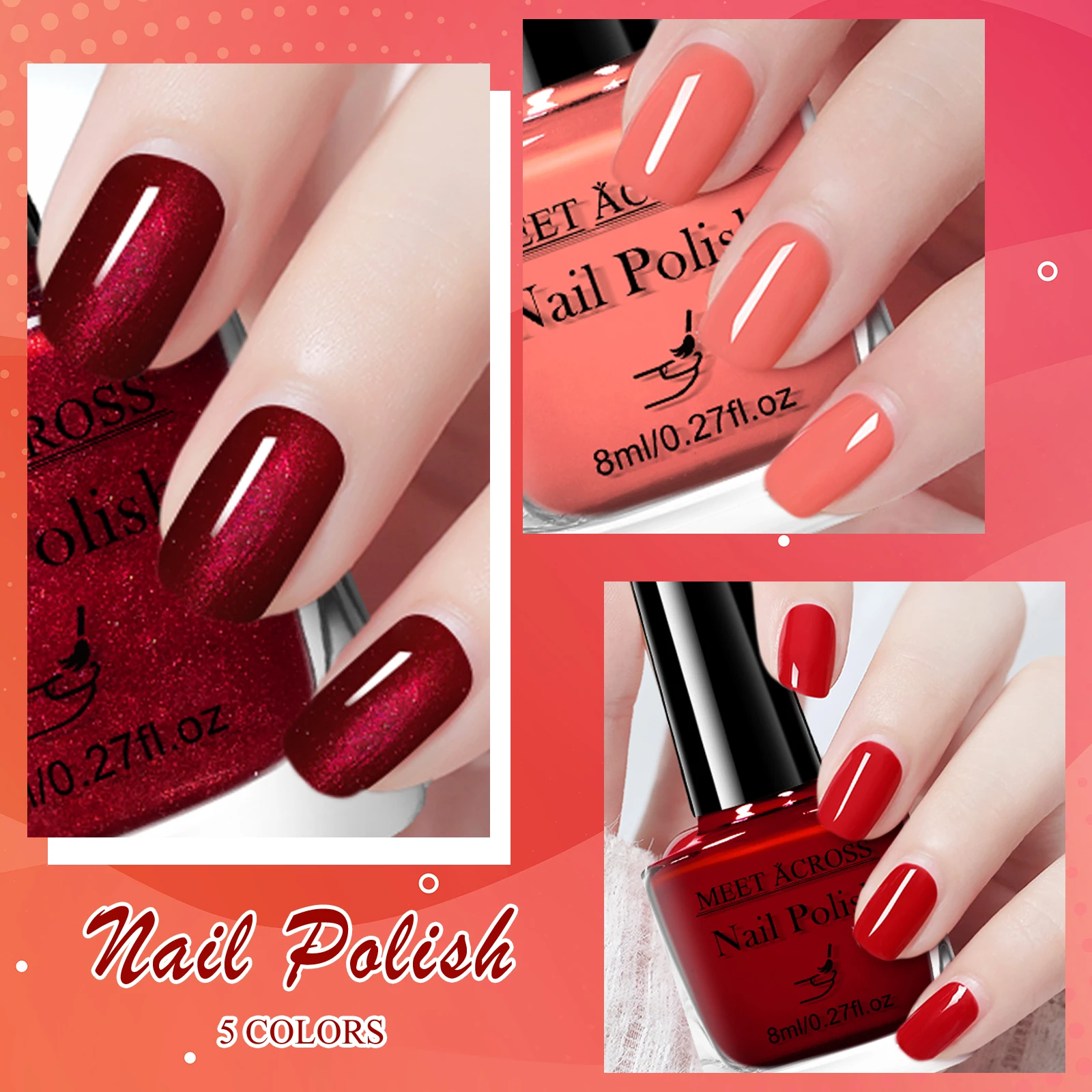 5pcs/set 8ml Water-Based Nail Polish Long Lasting Quick Drying No Need of Lamp to Cure Nail Supplies Vernis for Nails Manicure