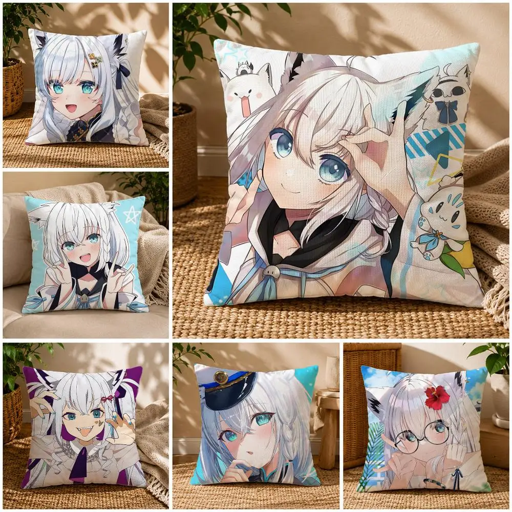 Ip Shirakami FubukiS Cushion Cover Soft Short Plush Zippered Cushion Covers 40/45/50cm Square Decor for Sofa Home