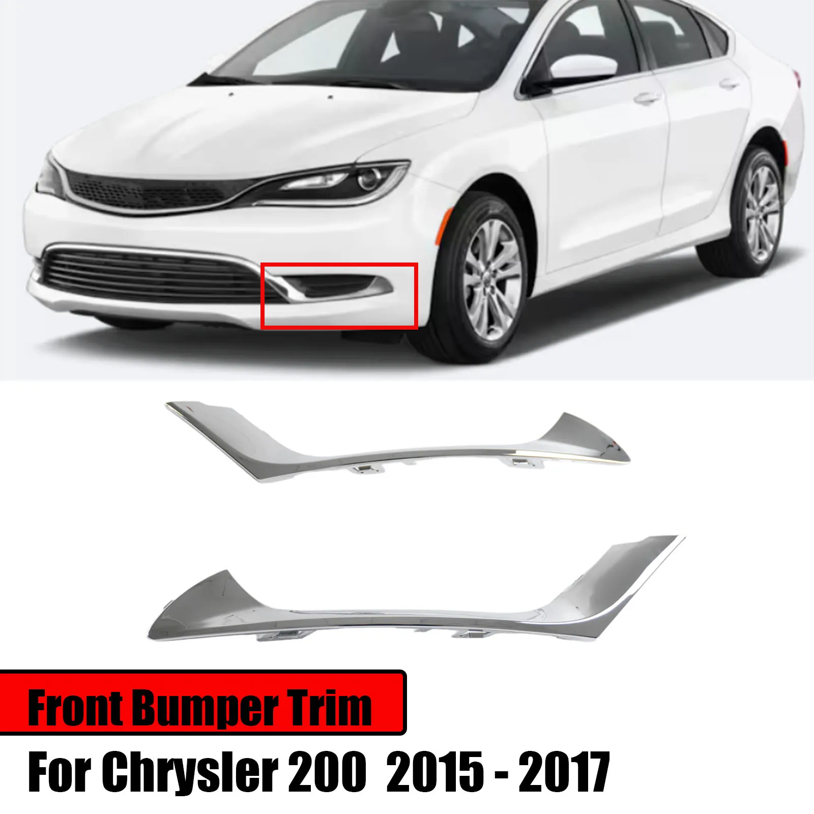 

Для Chrysler 200 2015-2017 пара накладок на передний бампер, автомобильные аксессуары, обвесы, серебристый OEM 68203035 АБ 68203034 АБ