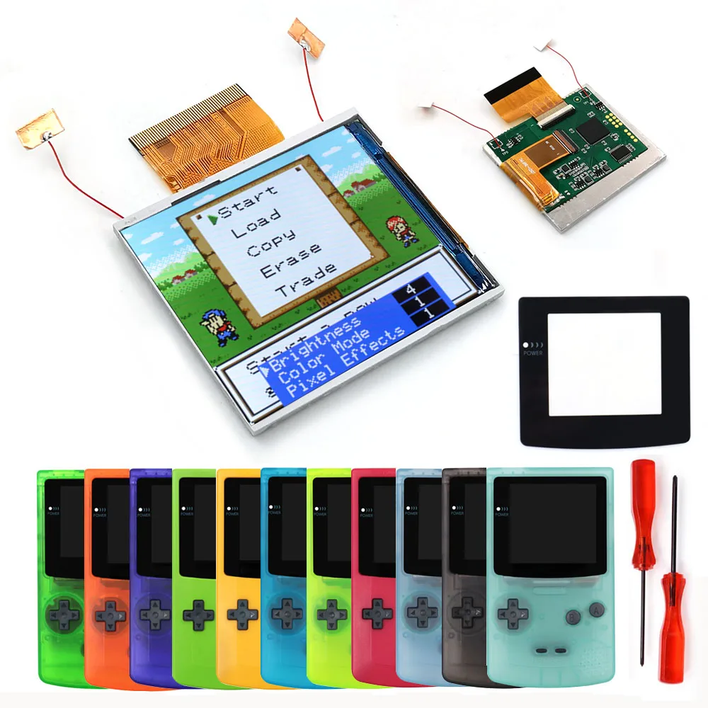 

No Solder 2.45" IPS Backlight LCD Screen For GBC Real Drop In Retro Pixel HD Kit With Housing Shell