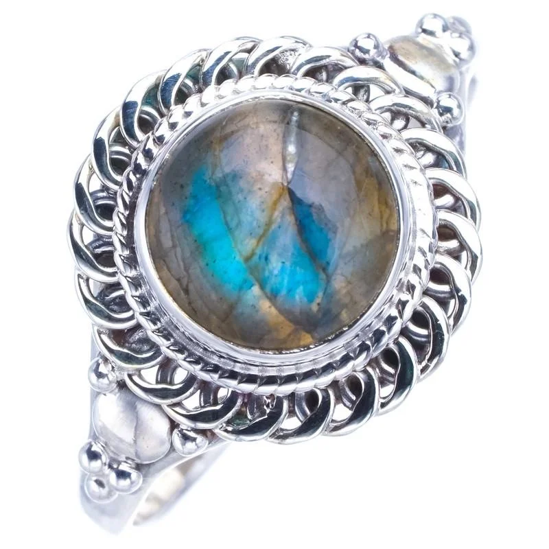 StarGems 천연 Labradorite 핸드메이드 925 스털링 실버 반지, 8.5 F0198