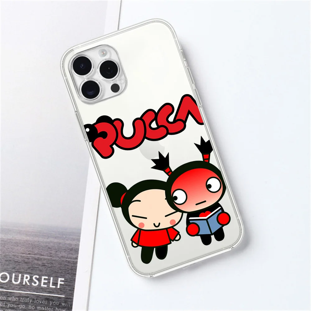 MINISO Cute P-Pucca G-Garu For Samsung Galaxy S23 S22 Ultra Plus Note 20 Ultra10 Plus A71 70 A52 Transparent Phone Case