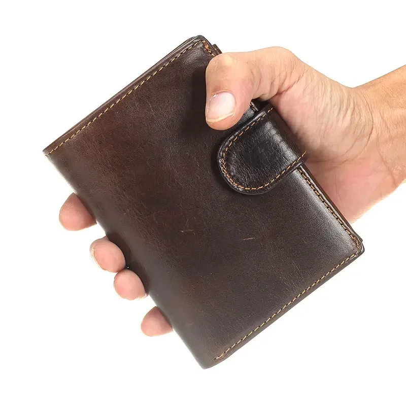 New Men Wallet Cowhide Genuine Leather Wallets Coin Purse Clutch Hasp Open Top Quality Retro Short Wallet