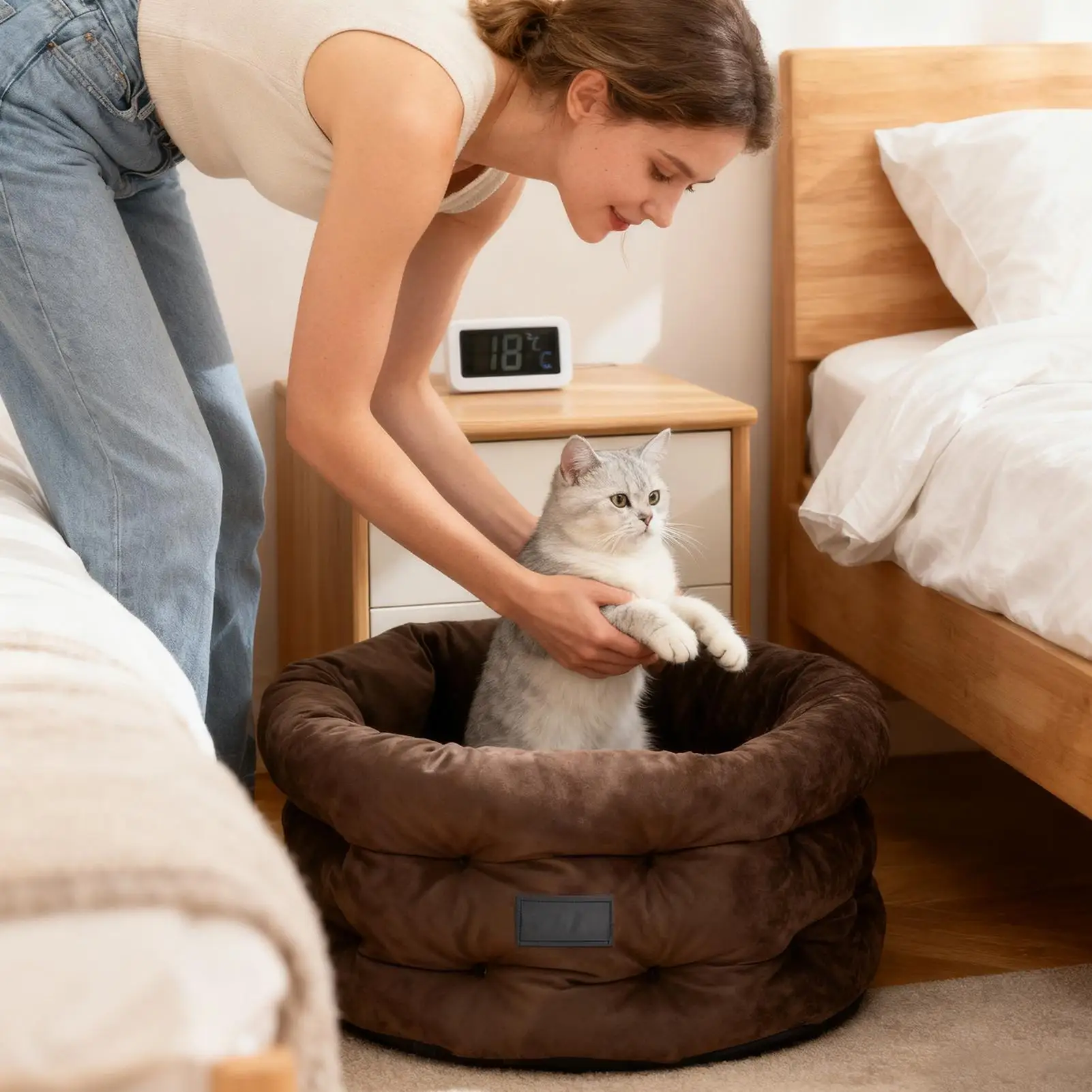 

Кровать для кошек, диван с приподнятыми краями, круглая большая кровать для кошек с нескользящим основанием для котенка, Рождество, зима, в помещении, на открытом воздухе