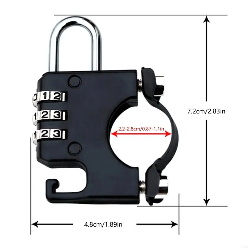02DE Código 3 dígitos Combinación Combinación Bloqueo Antitheft Aluminio Aleoy Motorcycle Helmets Lock para manillar 22-28